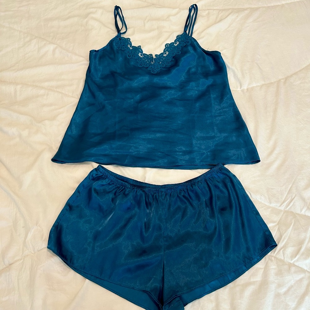 Elegant Teal Satin Sleepwear Set